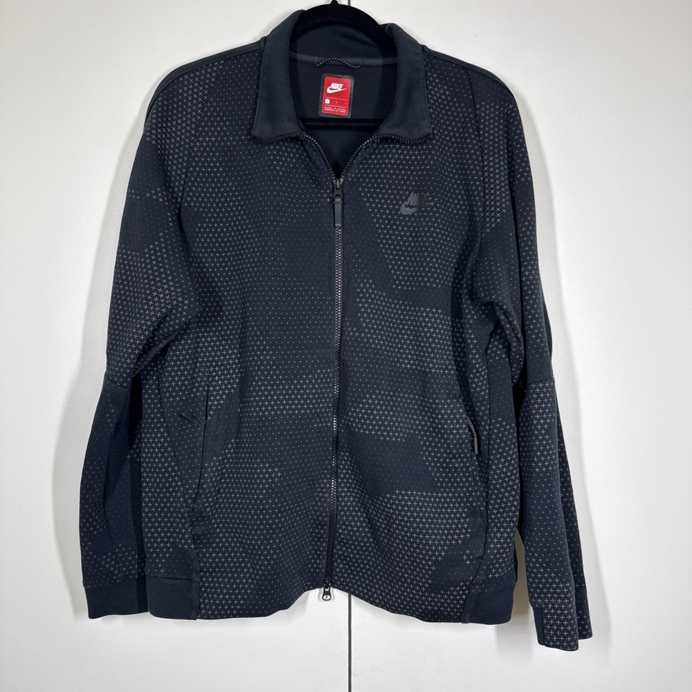 Nike Hoodie Full Zip L Black Tech Performance Sweatshirt Jacket Graphic Print
